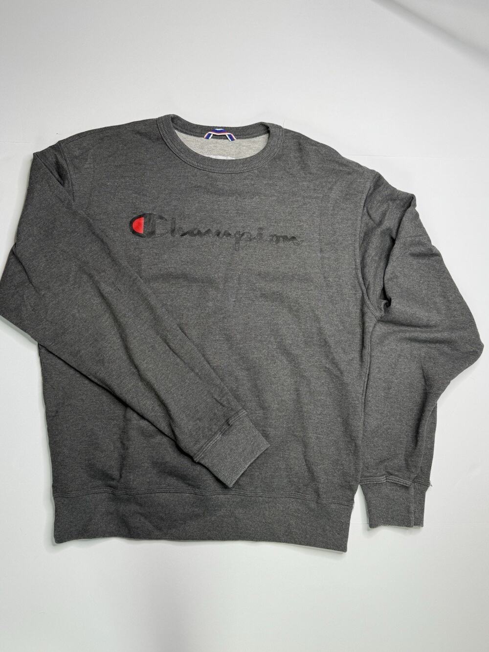 Champion Mens Medium Gray Crewneck Sweatshirt Tonal Script Logo Pullover